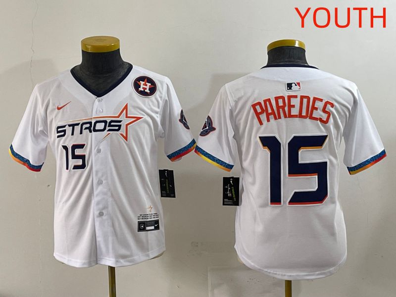 Youth Houston Astros #15 Paredes White Fourth generation Joint Name 2025 Nike MLB Jersey style 10